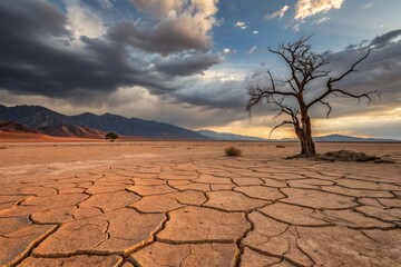 Cracked Earth Landscape with Lone Tree