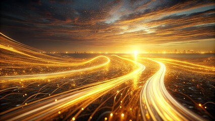 Golden Light Trails Over Cityscape