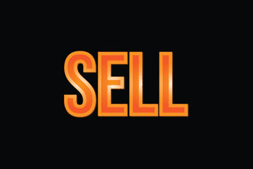 Orange 3D Gradient Text Effect SELL Word with Shine on Black Background