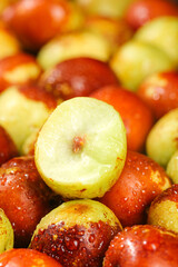 Fresh Zhanhua Jujube Fruits from Shandong China with Water Droplets Showing Sweet Crisp White Flesh