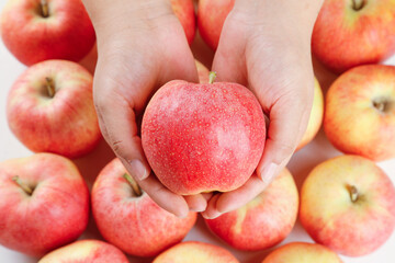 Fresh Red Fuji Apple from Xinjiang Held in Hands - Farmers Market Fruit Selection
