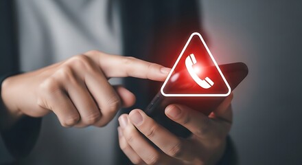 Warning Sign on Mobile Phone Screen with Person's Hand
