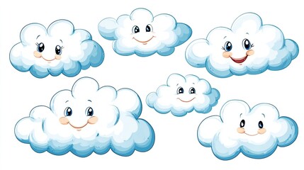 Cartoon Clouds with Smiling Faces, Kids Style: Cute Smiling Cloud Cartoons, Playful Kid-Friendly Clouds—Colorful Happy Clouds for Children’s Art, Nursery Decor & Kids’ Crafts