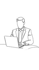 Businessman working on laptop, single line drawing