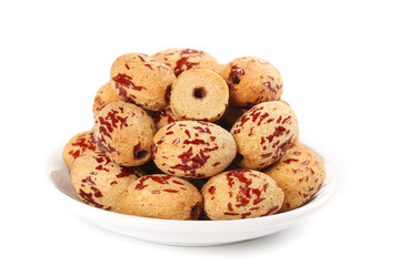 Traditional Xinjiang Red Speckled Dates on White Plate - Dried Fruit Healthy Snack Food