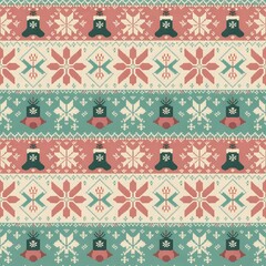Cozy Knitted Christmas Sweater Seamless Pattern &ndash; Traditional Holiday Digital Paper with Nordic Snowflakes, Reindeer, and Winter Background for Scrapbooking & Crafts