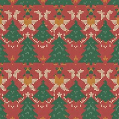 Cozy Knitted Christmas Sweater Seamless Pattern &ndash; Traditional Holiday Digital Paper with Nordic Snowflakes, Reindeer, and Winter Background for Scrapbooking & Crafts