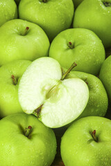 Fresh Green Apples with Water Drops - Sweet Crisp Shanxi Fruit Cut in Half