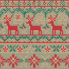 Cozy Knitted Christmas Sweater Seamless Pattern &ndash; Traditional Holiday Digital Paper with Nordic Snowflakes, Reindeer, and Winter Background for Scrapbooking & Crafts