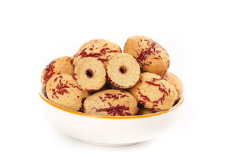 Xinjiang Dried Jujube Dates in Bowl - Traditional Chinese Cooking Ingredient on White Background