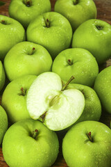 Freshly Picked Green Apples from Shaanxi Province China with Water Drops