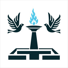 Eternal Flame Memorial with Doves of Peace Commemoration Day Eternal flame rising from a simplified monument flanked by two doves in flight