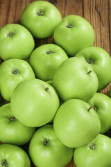 Fresh Green Apples on Wood Background - Healthy Fruit Collection