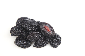 Air-Dried California Plums with Wrinkled Skin on White Background