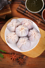 Mongolian Pork Dumplings Traditional Inner Mongolia Steamed Specialty Food with Dipping Sauces