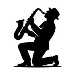 Naklejka premium Silhouette of Jazz Saxophone Player Performing Expressively
