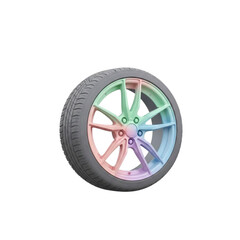 Fototapeta premium Modern car wheel with a gradient of pastel colors on the spokes