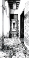 Black and white hallway perspective