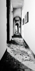 Perspective hallway, grayscale