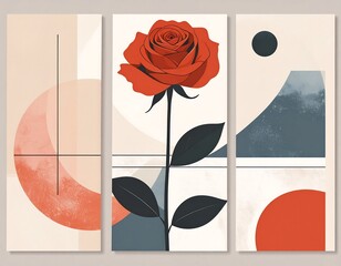 Abstract rose art with geometric shapes