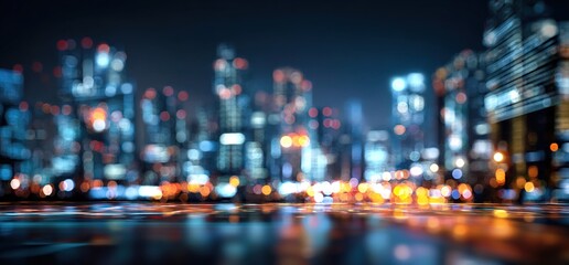 Fototapeta premium Technology screen with blurred city abstract lights background. High quality