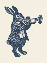 Trumpet hare engraving vintage vector illustration © Victoria