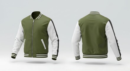 Olive Green Varsity Jacket: 3D Render, Detailed Texture