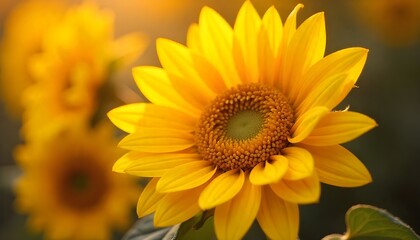 Fototapeta premium Vibrant sunflower in full bloom bathed in warm golden sunlight, evoking feelings of joy and summer.