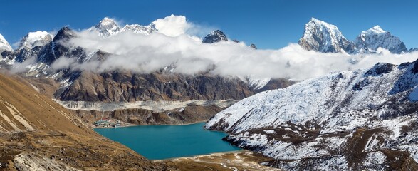 View of Mount Everest, Gokyo Lake and village