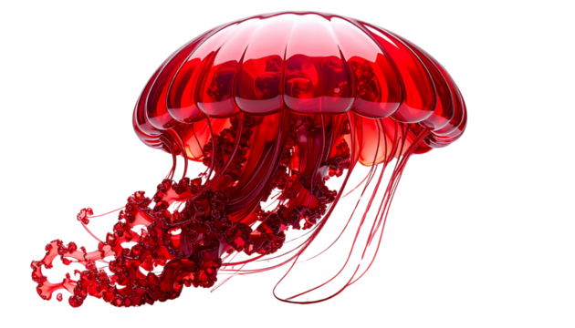 red glass made jellyfish isolated on transparent background. - Powered by Adobe
