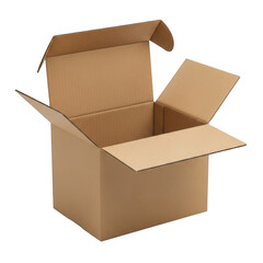 Open cardboard box package ready for shipping or storage brown cardboard material transparent background