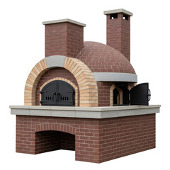 Authentic brick pizza oven with dual chimneys ready for outdoor cooking and baking transparent background