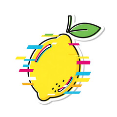 Glitch lemon with distorted pixel effect, a modern and vibrant design isolated on white background