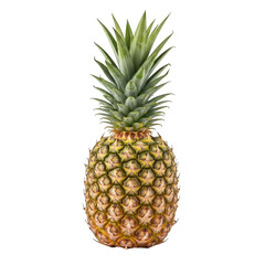 Whole fresh pineapple with green crown isolated for healthy eating and tropical fruit concepts transparent background