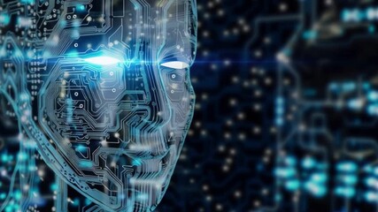 Futuristic artificial intelligence face built from circuits and data streams, advanced machine learning concept, digital brain analysis, neural networks, innovation, and next generation technology vis - Powered by Adobe