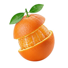 Fresh orange sliced and peeled revealing juicy pulp on a black background transparent background