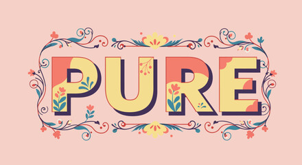 Decorative Pure Word Floral Illustration Art.