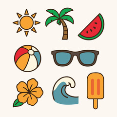 Flat Summer Vector Collection. Tropical and Holiday Elements