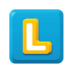 A blue and yellow L shaped button