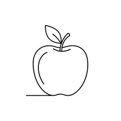 Fototapeta premium A minimalist black outline illustration of a fresh, healthy apple with a stem and leaf, perfect for conveying simple concepts related to nutrition and nature.