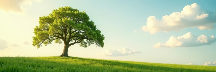 Fototapeta premium Close-up, single tree swaying softly in the breeze; tranquil atmosphere , environment, time, background
