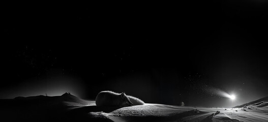 動物 白黒 夜 闇 孤高 孤独 幻想的 遠景 月明かり 雪 氷 荒野 神秘的 寒い 沈黙 静寂 希望 絶望 宇宙