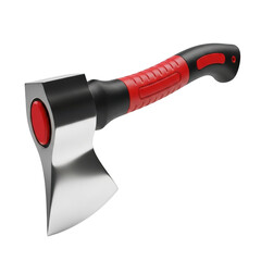 Modern red and black axe with sharp steel blade and ergonomic handle transparent background
