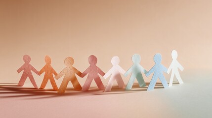 Gradient paper cutout people holding hands on warm background