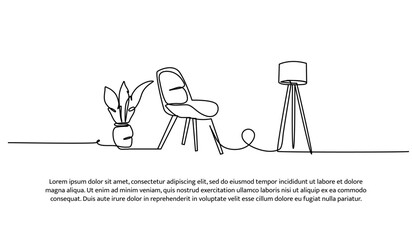 One line of chair. Abstract minimal continuous line.