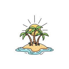 Tropical paradise island with palm trees and sun a vivid vacation scene transparent background