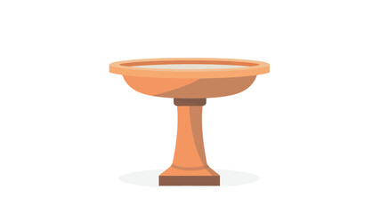 A digital illustration of a simple orange or terracotta-colored bird bath. The bird bath is depicted in a cartoon style with a slightly curved, shallow bowl on a single