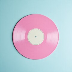 Pink Vinyl Record on Blue Background – Retro Music Concept