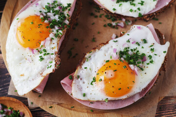 The Strammer Max sandwich, traditional dish in Germany Berlin and Saxon region	