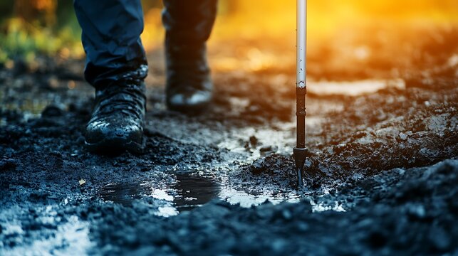 Muddy Trail Trek Adventurer's Boots on a Challenging Path